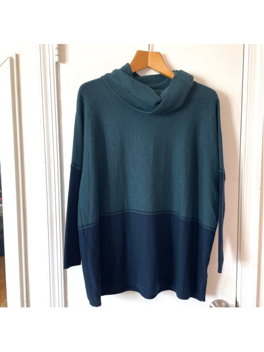 Smartwool Edgewood Poncho Oversized Sweater Tunic Cowl Pullover Green Blue S